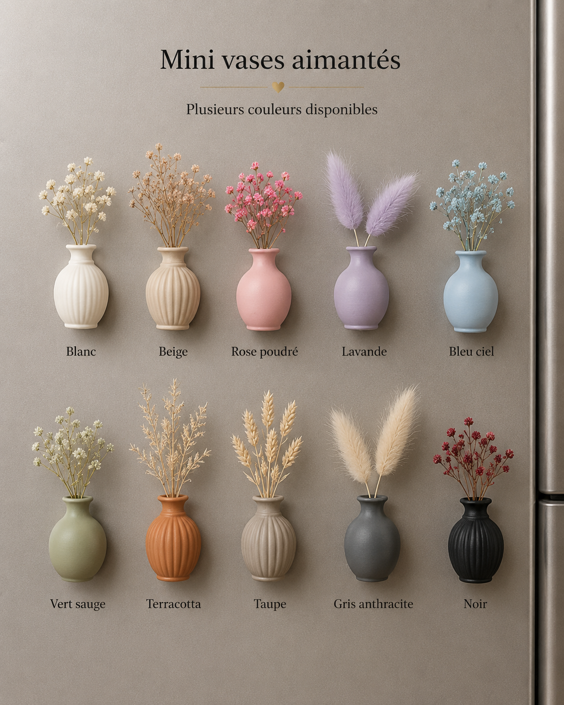 Mini-vases aimantés — Lot complet de 10 couleurs