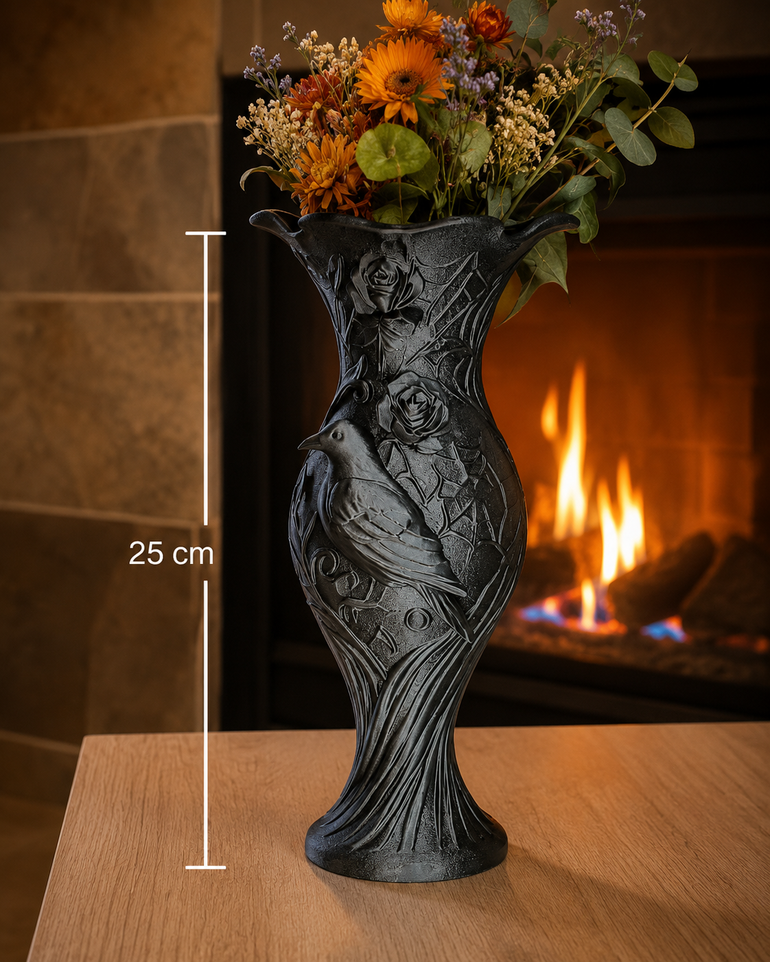 Vase gothique corbeau et roses